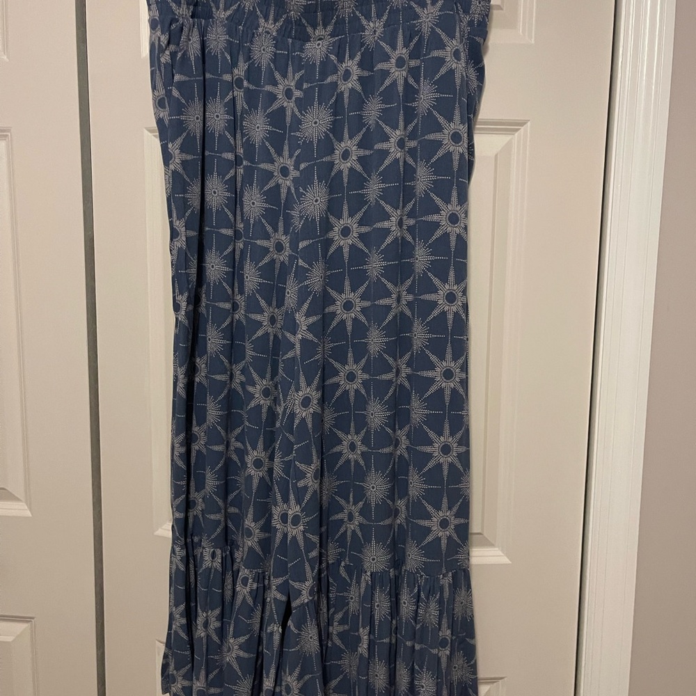 Festive Blue Starburst Print Wide Leg Pants – Size 2 – Elastic Waist – New